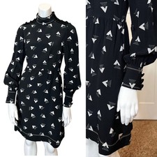 MARC JACOBS GEOMETRIC PRINT SHIRT DRESS 4 Bishop Sleeve Mock Neck Buttons Boho