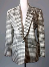 Pendleton Virgin Wool Blazer Jacket Black White Houndstooth Vintage USA Sz 8 P