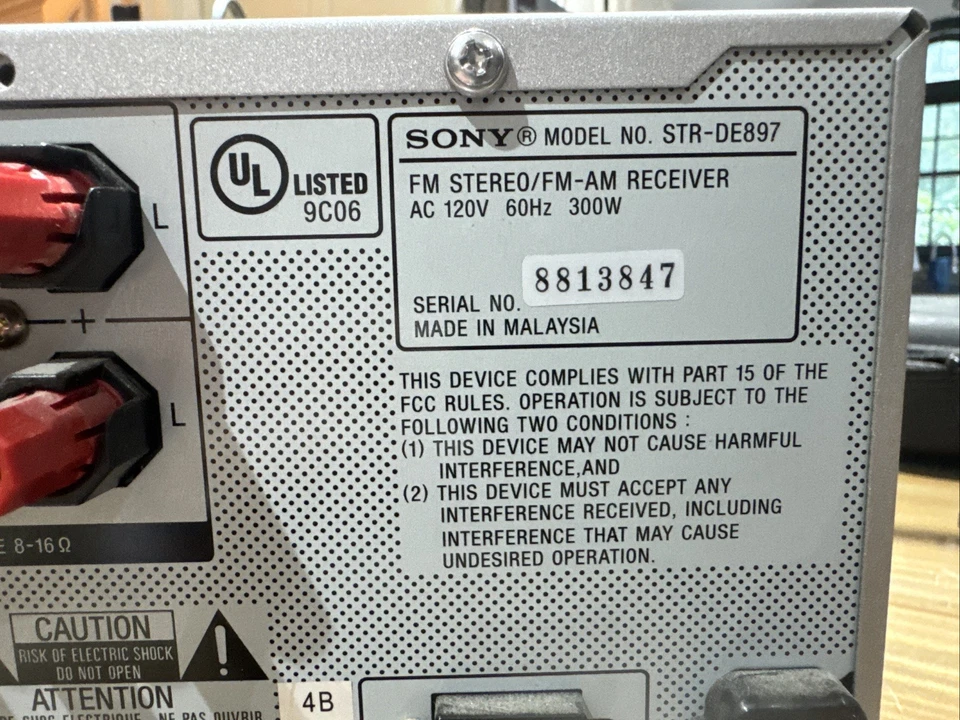 Sony STR-DE897 Receiver 7.1 Channel Surround AM/FM Stereo - Image 4 of 4