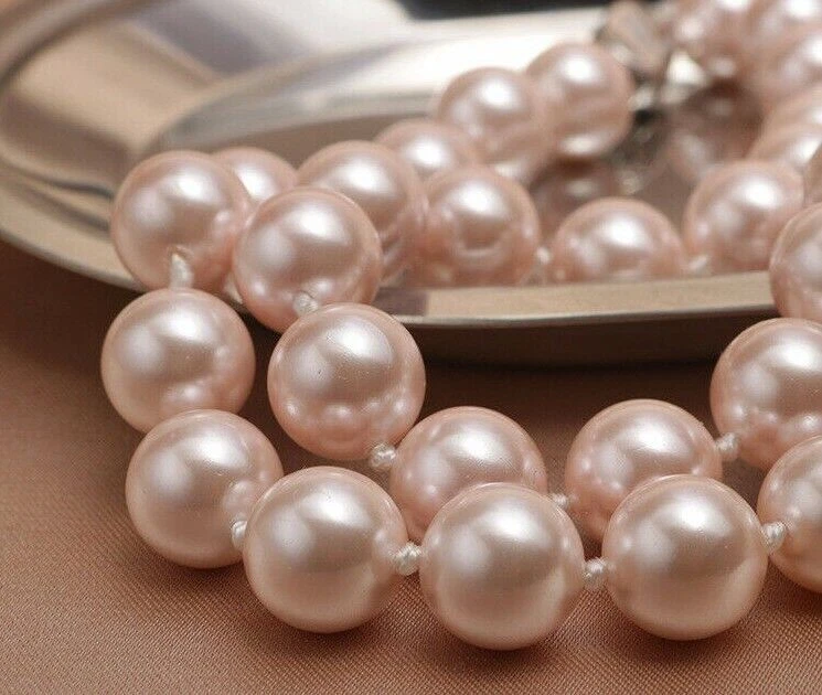 Rosa Collier Perlenkette Perlen Halskette 10mm Muschelkernperlen AAA geknotet - Bild 4 von 4