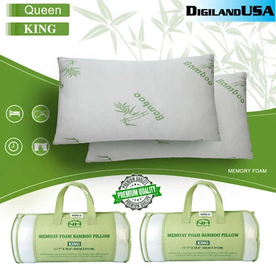 NEWHOME Bamboo Shredded Memory Foam Pillow Hypoallergenic Washable Cover Queen/King Size