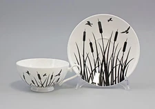 9952330 Porcelain Tea Cup + Saucer Decor Reed Jameson&tailor 2 13/16x7 1/8in