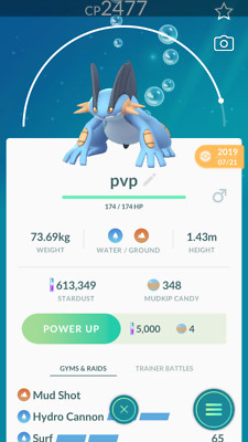 Pokemon Trade GO - Swampert with legacy Hydro cannon & 2nd move for PVP Ultra