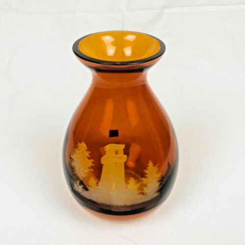 Vase Kunstglas Bad Schwartau Kristall mundgeblasen Überfangglas Orange Bildmotiv - Bild 1 von 12