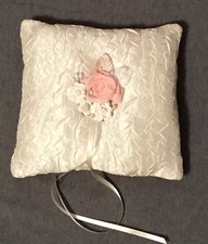 Handmade Ring Bearer Pillow in Ivory and dark rose, Wedding Ring Pillow