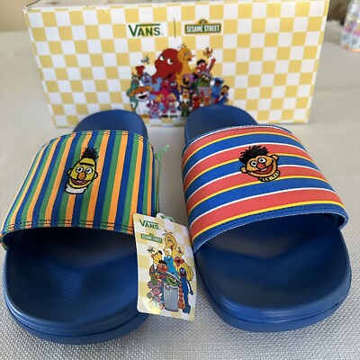 RARE VANS X SESAME STREET ERNIE AND BERT SLIDES Blue Men display picture 1