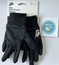 Nike Girls Gloves Youth Size Medium Fleece Black w/ Pink Logo Touchscreen 3 avai