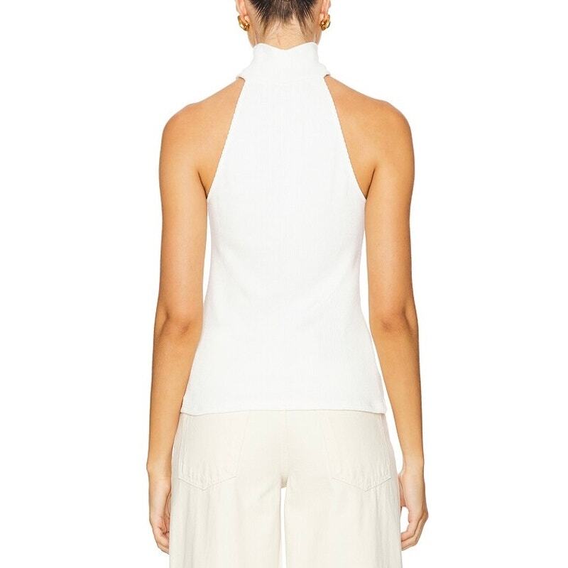 ENZA COSTA Knit Halter Turtleneck Womens Large Winter White