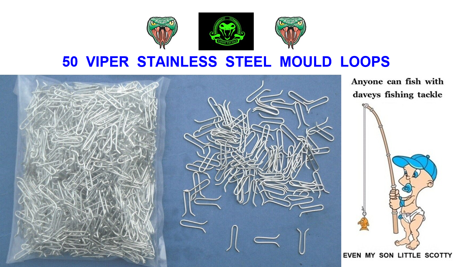 50 VIPER STAINLESS STEEL BALL MOULD LOOPS SEA FISHING TACKLE LEAD WEIGHT EYES