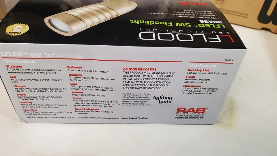 RAB Lighting LFLEDY5BR 5W LED Landscape  Floodlight BRASS 3000K - Image 2 of 4
