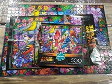 Buffalo Amazing Nature Stained Glass Songbirds 500 Pc Puzzle Complete 21.25x15