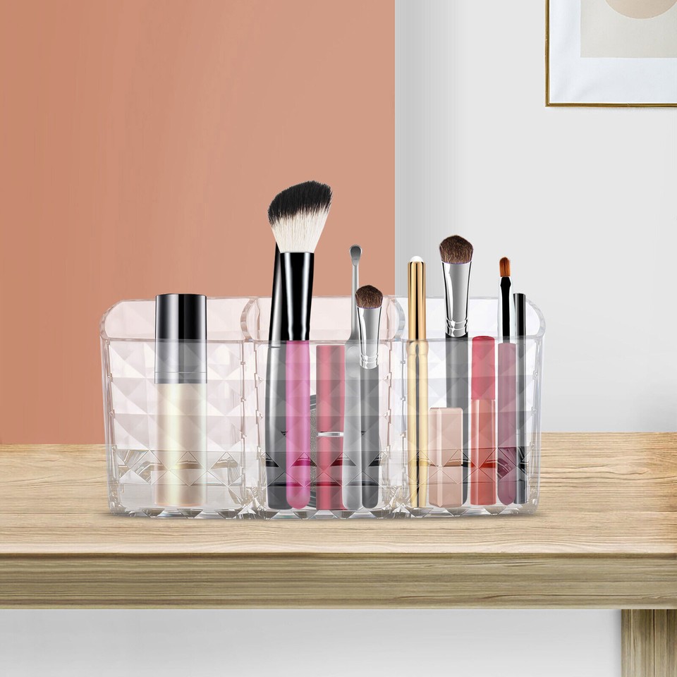 Cosmetic Brushes Storage Makeup, 3 Slot PS Clear Makeup Brush Holder