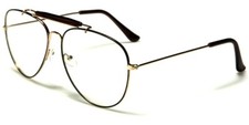 NEW GOLD BLACK AVIATOR FRAME ROUND PILOT STYLE GLASSES CLEAR LENS QUALITY GUARD