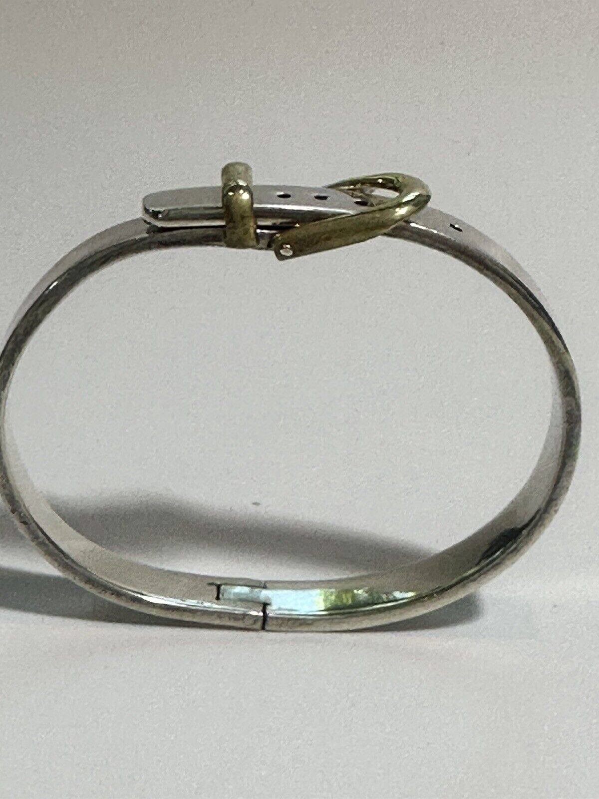 Silver Hinged Belt Bracelet with Gold Tone Buckle… - image 13
