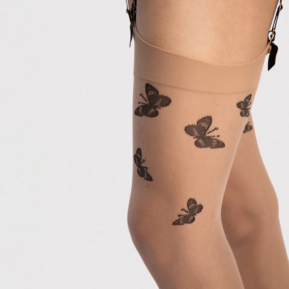 Medias Fiore Farfalle Mate Transparente con Cinturón Decorado Estampado Mariposa 20 Den Foto 4 de 4