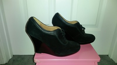 Corso Como Black Suede Almond Toe Platform Wedge Lace Up Shoes Size 10