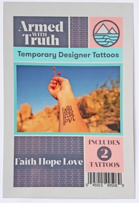 ARMED WITH TRUTH NEW Temporary Scripture Tattoo - FAITH HOPE LOVE - Pack of 2 Same Design -A99508