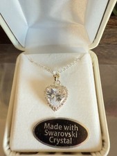 Adjustable Swarovski Crystal Elements Heart Pendant Necklace w/Leather Gift Box