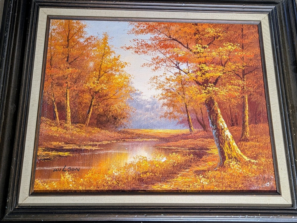 Stunning Wilson Vintage Oil on Canvas Fall Scene 16