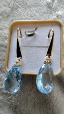 Boucle Oreille  Or Massif 18K Aigue Marine Poire