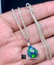 Black Opal Sterling Silver Locket October Birthstone Pendant 22 inch Chain