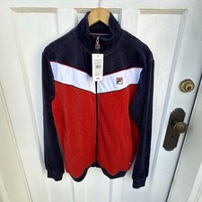Men  s Fila Navy  Red  White Velour Track Jacket NWT