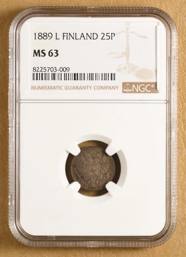 1889 L Finland Silver 25 Pennia NGC MS62