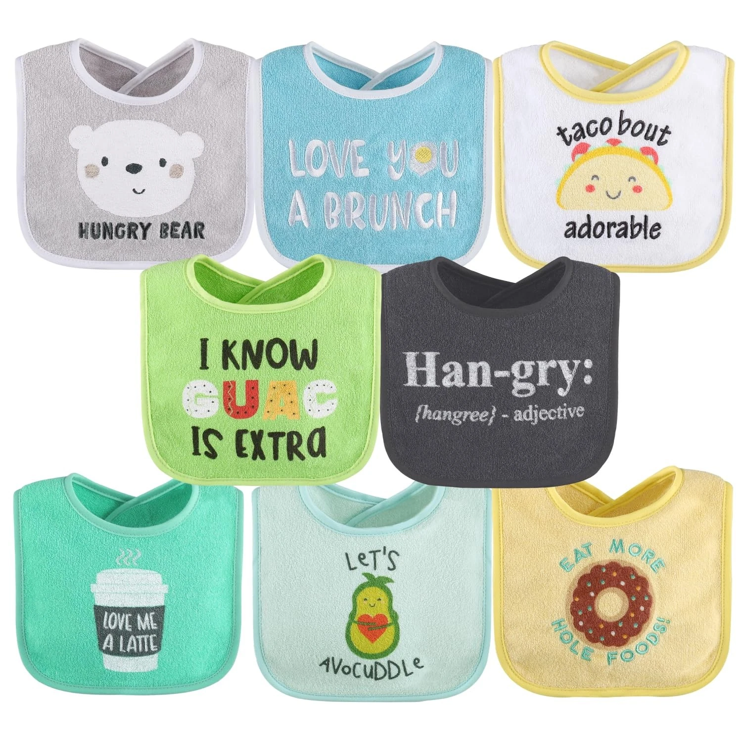 Baby Boy or Girl Terry Bibs Set of 8-100% Cotton, Soft, Absorbent Baby Bibs, ...