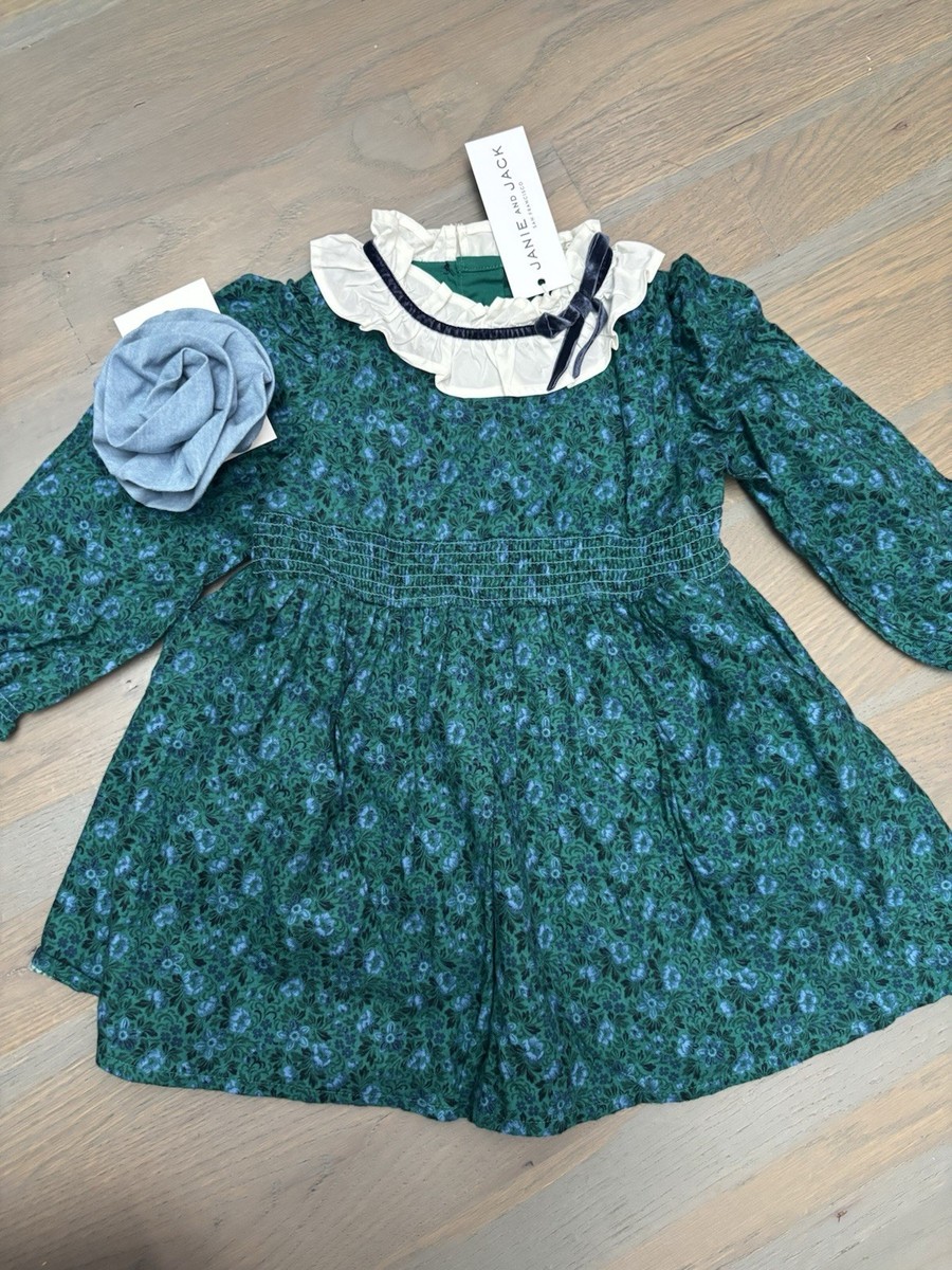 NWT Janie and Jack girl FALL HOLIDAY 2-piece green dress SET 12 18 24  2T 3T