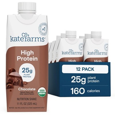 KATE FARMS Organic High Protein Chocolate Nutrition Shake, 11 oz (12 Pack)