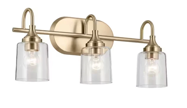 Kichler Erta 24 pol. Vidro transparente 3 luzes champanhe bronze vaidade luz 37552 - Imagem 2 de 4