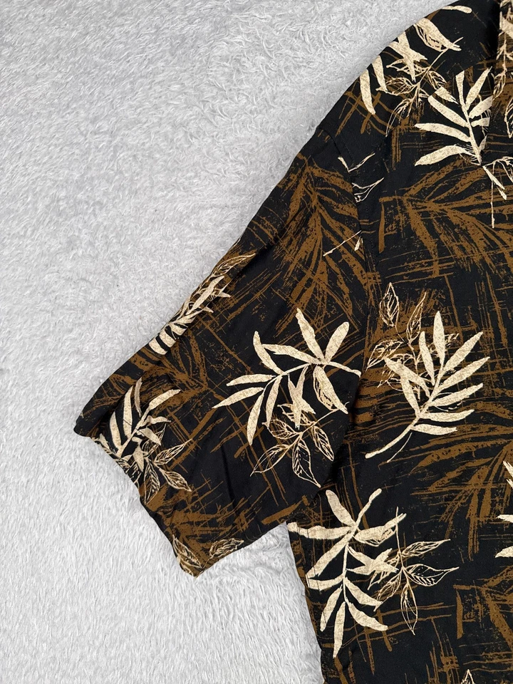 Axcess Shirt Mens Extra Large Black Brown Floral Leaf Hawaiian Button Up Rayon - Image 3 of 4