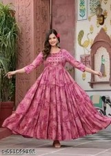 Women's Rayon Kurti PINK ANARKALI KURTI FOR WOMEN AND GIRLS