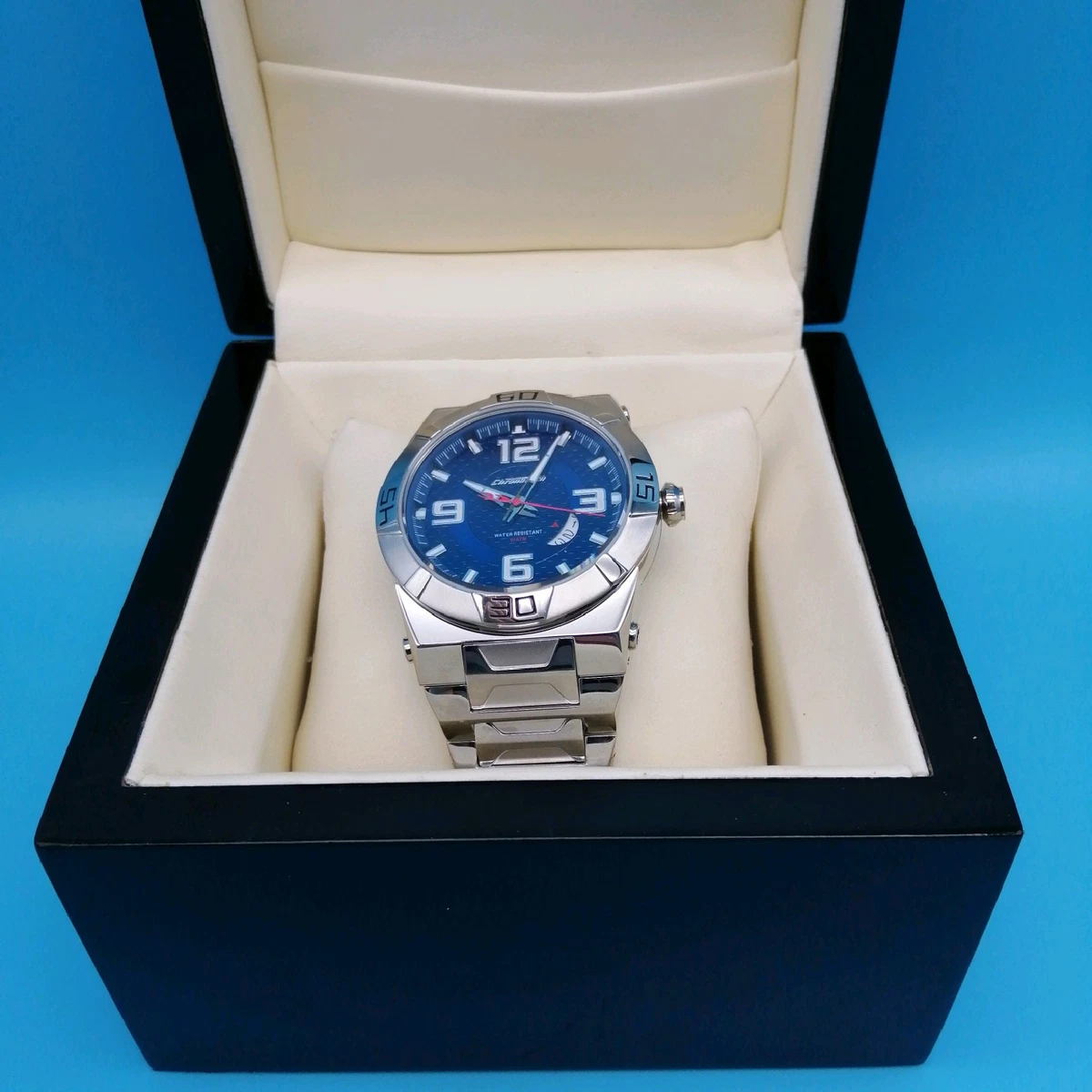 Chronotech Orologio Unisex CC7059M-03M Quarzo, Cassa E Cinturino In Acciaio Argento, Quadrante Blu, Vetro Minerale, 39 Mm, Impermeabile 5 Atm