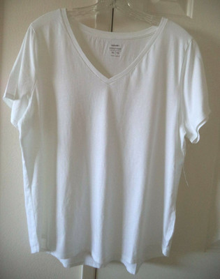 Old Navy White Cotton Longer Curve Hem V-Neck T-shirt Knit Top Medium, 1X, XXL