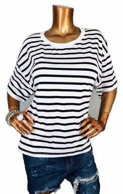Talbots XL Top NWT Stretch Striped Short Sleeves Black White Blouse Shirt Casual