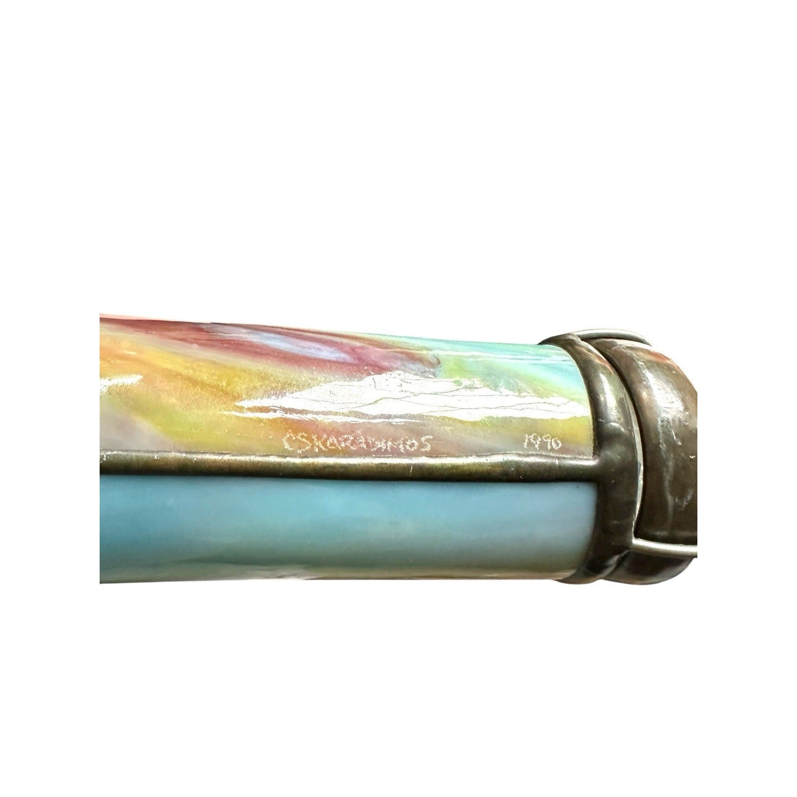 Charles Karadimos Signed Lime Sherbet Slumped Glass Binocular Multi Mirror Scope