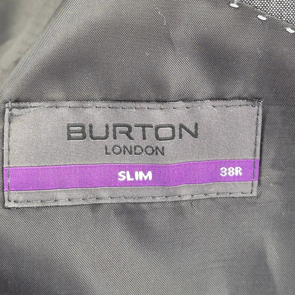 BURTON Traje 38R Pantalones W32 L32 Gris Hombre 3 Piezas Slim Fit - Imagen 4 de 4