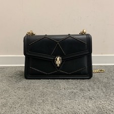 Bvlgari Serpenti Small Black Leather Diamond Blast Shoulder Bag Gold Hardware