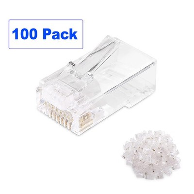 100 Pack Vertical Cable CAT5E Feed Through Plug RJ45 Modular Connector