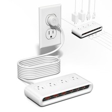 10 in 1 Flat Plug Power Strip USB C PD20W 4 Outlets 6 USB Ports 5ft Cord White