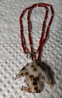 coral and sterling silver Carved shell thunderbird necklace — photo 1