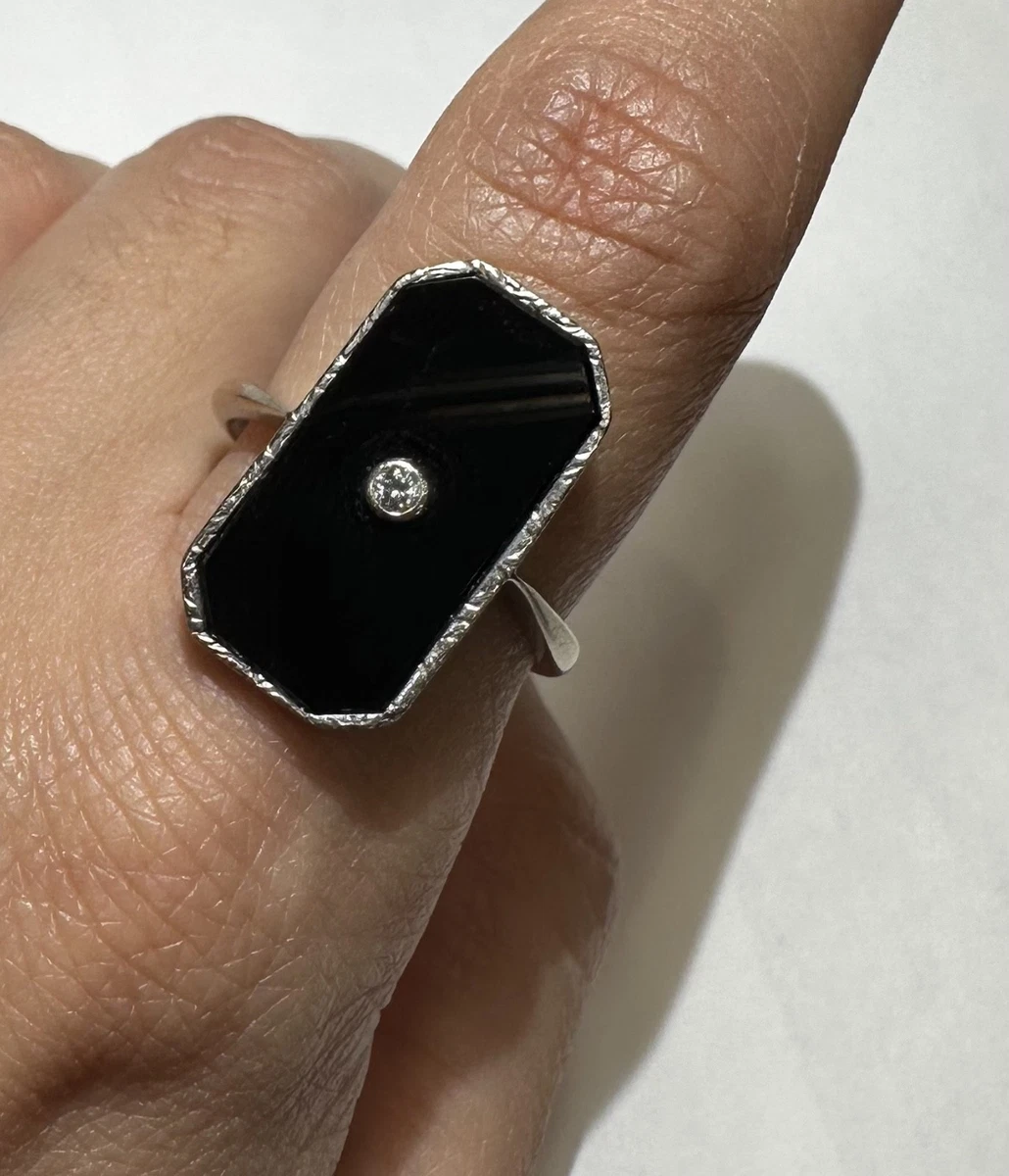 Orecchini a cerchio vintage in onice nero in argento sterling