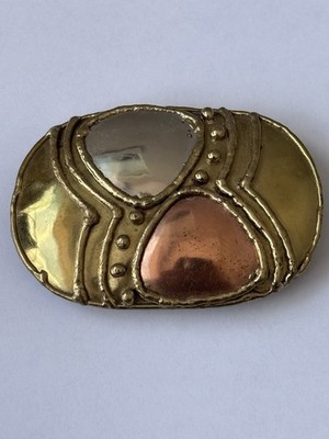 Vintage Brutalist Belt Buckle Mixed Metal Brass Copper Studio Art Handmade 70s