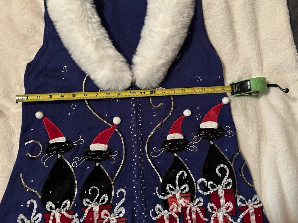 Chaleco Suéter Vintage Grande Berek Navidad Con Cuello Extraíble Blanco Imitación Piel Foto 2 de 4