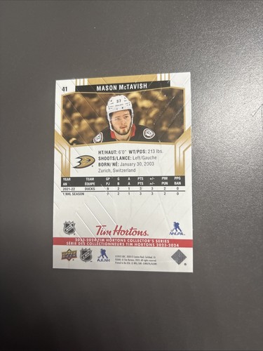 2023-24 23/24 Upper Deck Tim Hortons #41 Mason McTavish Anaheim Ducks - Bild 2 von 2