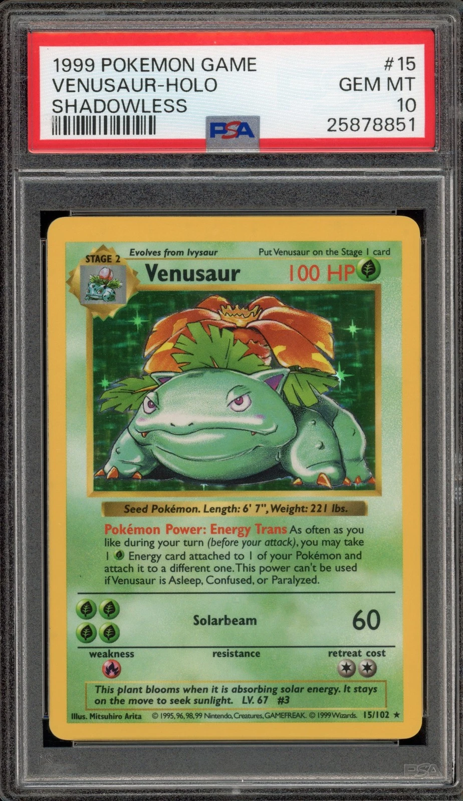 Pokemon Venusaur Base Set Shadowless Holo Rare #15 PSA 10 Gem Mint