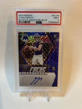 2024 Mosaic J.J. McCarthy In Focus Signatures RC Blue Auto #37/99 Vikings PSA 9