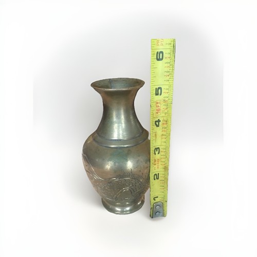 Antique Chinese Brass Vase With Dragon Etching Heavy - Picture 8 of 8