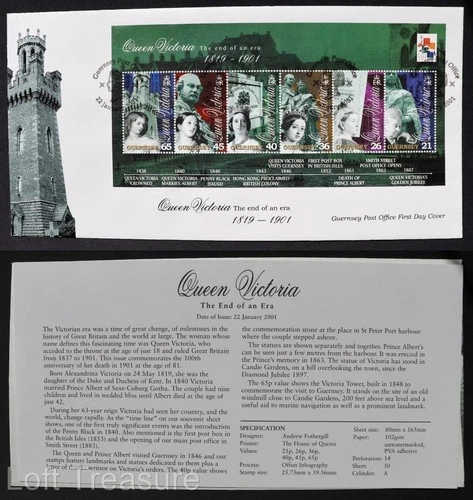 Guernsey Stamps: "Queen Victoria - End of an Era" 6v S/S First Day Cover 2001